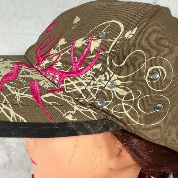 Primos Womens Ball Cap Paramount Outdoors Brown/Pink Embroidered Adjustable Hat - Picture 4 of 9